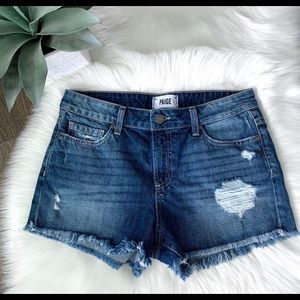Paige Daryn High Rise Denim Shorts Destructed 27